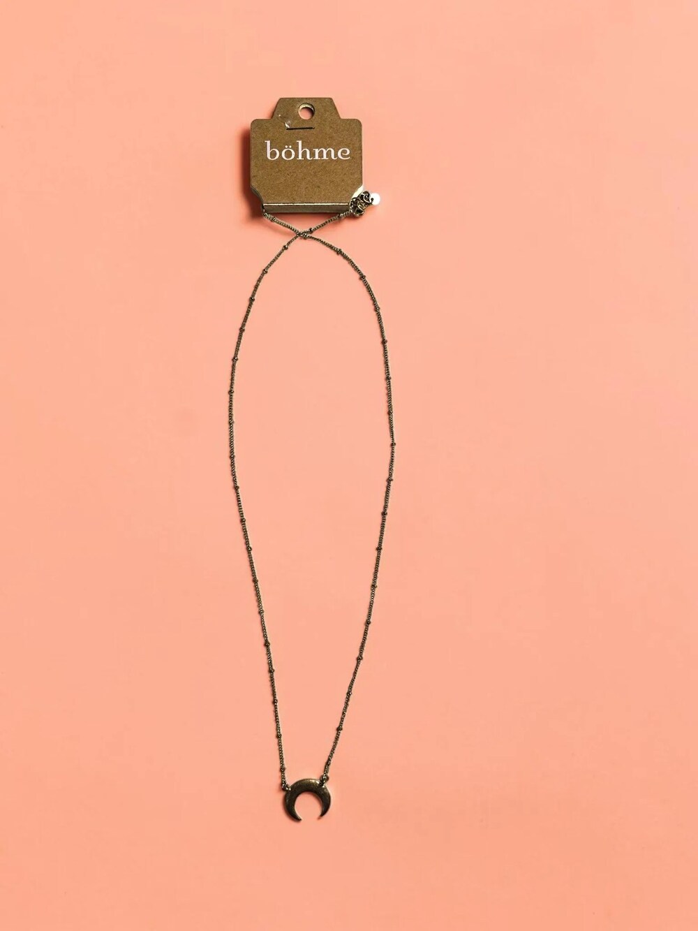 Bohme Boho Textured Crescent Moon Pendant Necklace Burnished Gold Tone